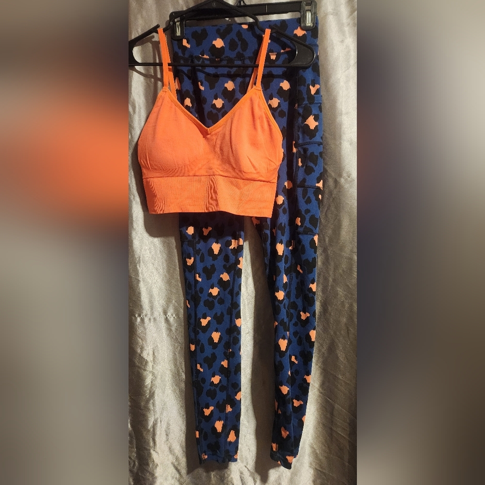 Orange and Blue Leopard Print Activewear Set
